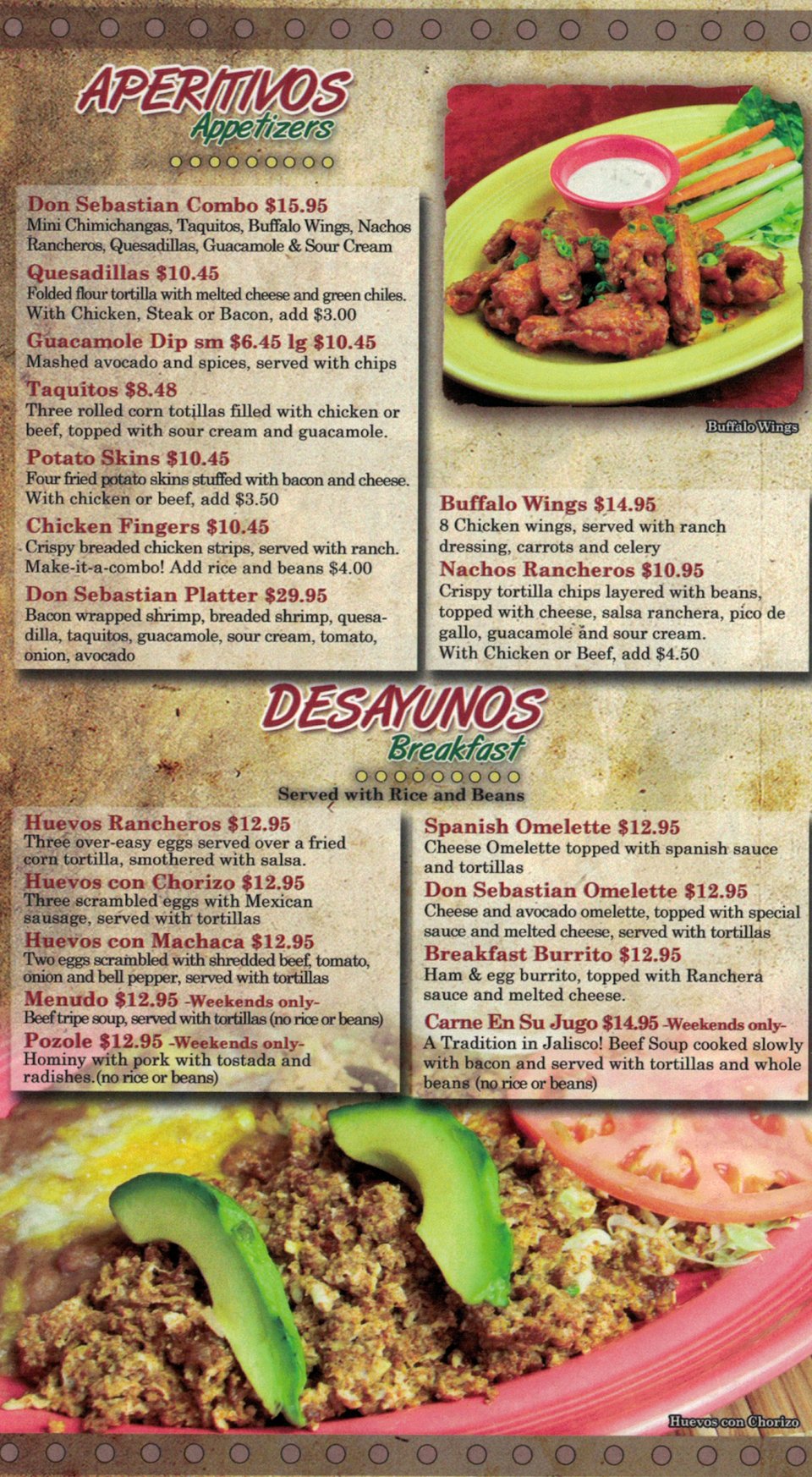 Menu-style spread with tacos and small plates